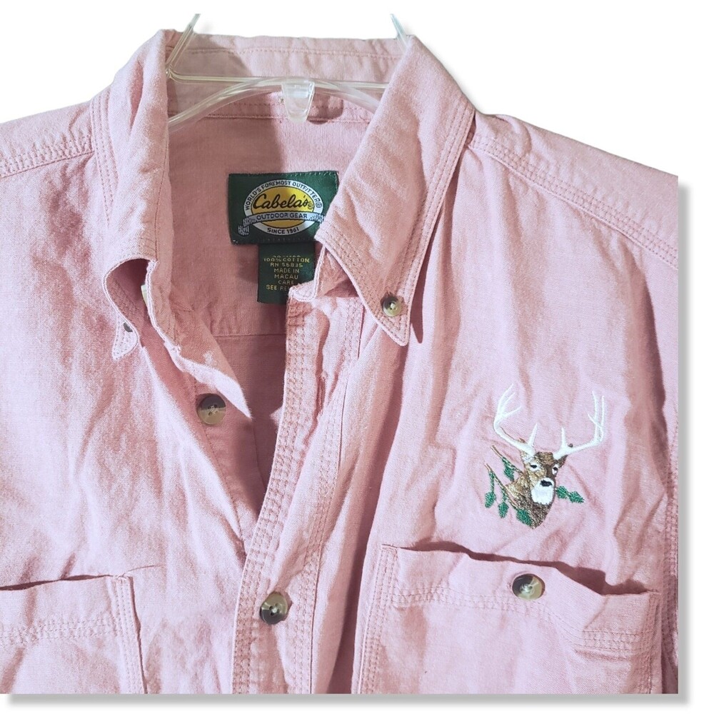 Whitetail Buck Pink Cabela's Shirt Soft Cotton Men's Size Medium Long Sleeve VTG